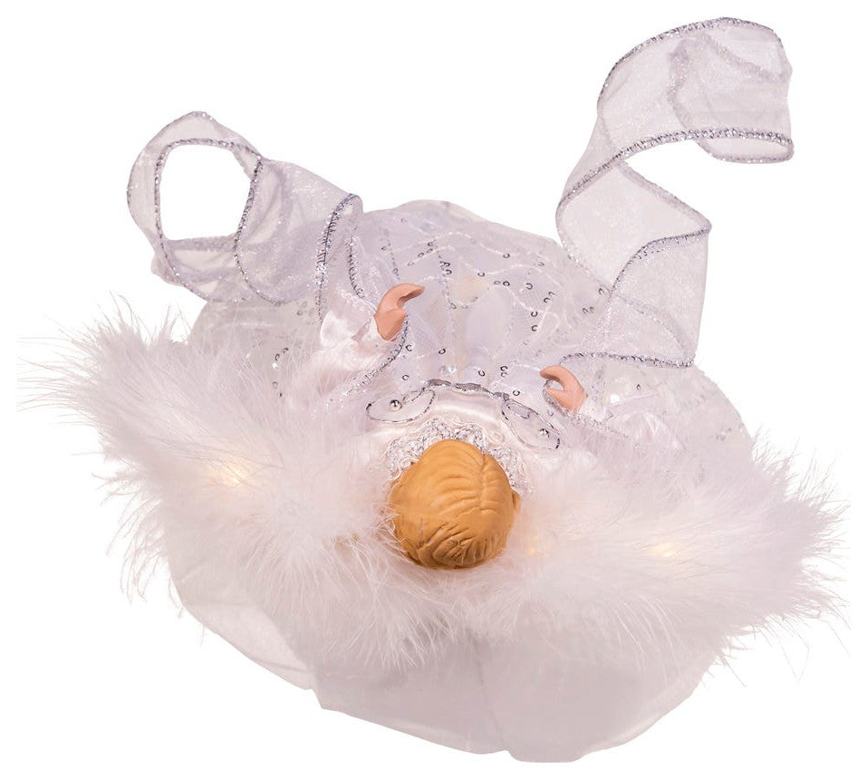 Kurt Adler 10" Battery-Operated Silver and White Fairy Angel Tree Topper