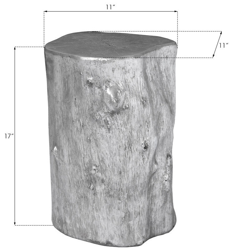 Log Stool, Silver Leaf, Silver, Small