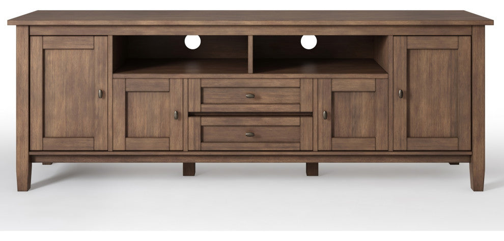 Solid Wood 72 Inch Tv Media Stand In Rustic Natural Aged Brown For Tvs Up To 80"