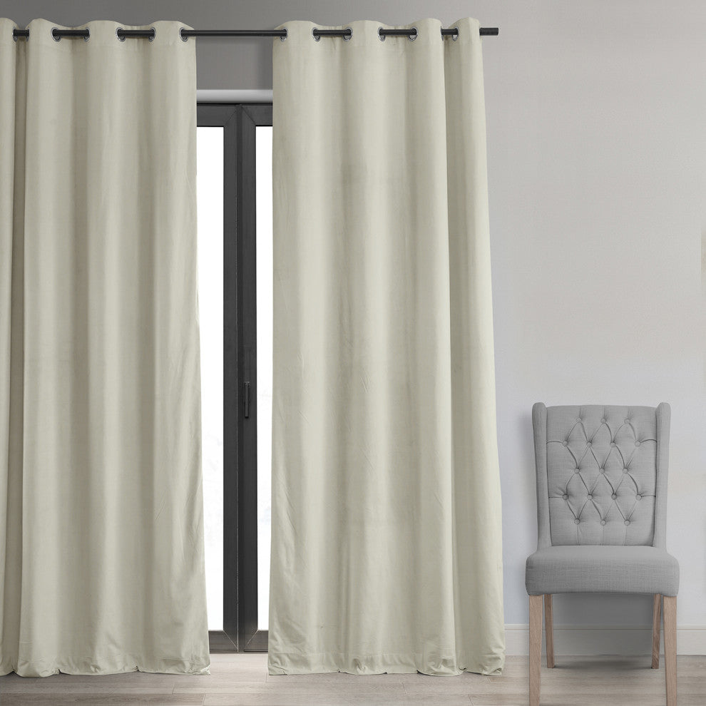 Signature Off White Grommet Blackout Velvet Curtain Single Panel, 50"x84"