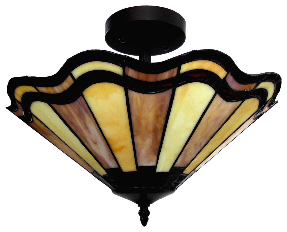 HEIDI, Tiffany-style 2 Light Semi-flush Ceiling Fixture 16" Shade