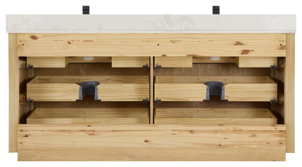 Porto Bath Vanity with White Quartz Stone Top, Natural Oak, 72 in., No Mirror