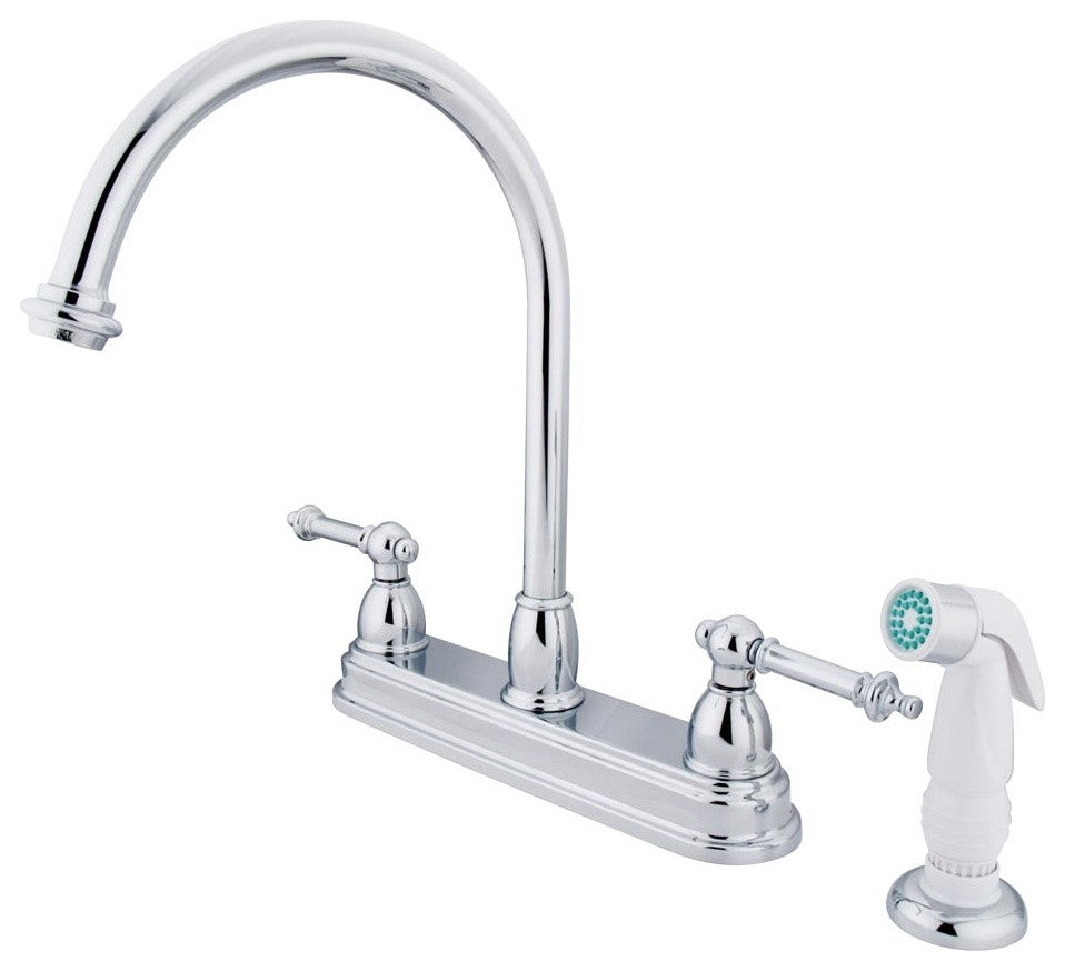 Templeton Two Handle 8" Kitchen Faucet With White Sprayer