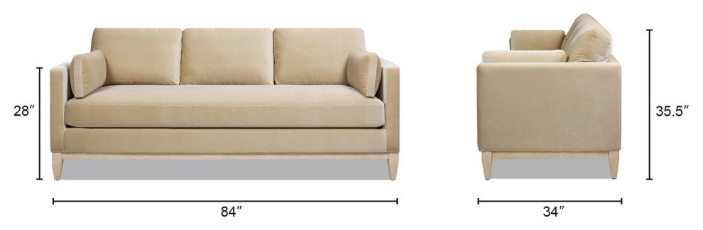 Knox 84" Modern Farmhouse Sofa, Fawn Brown Performance Velvet