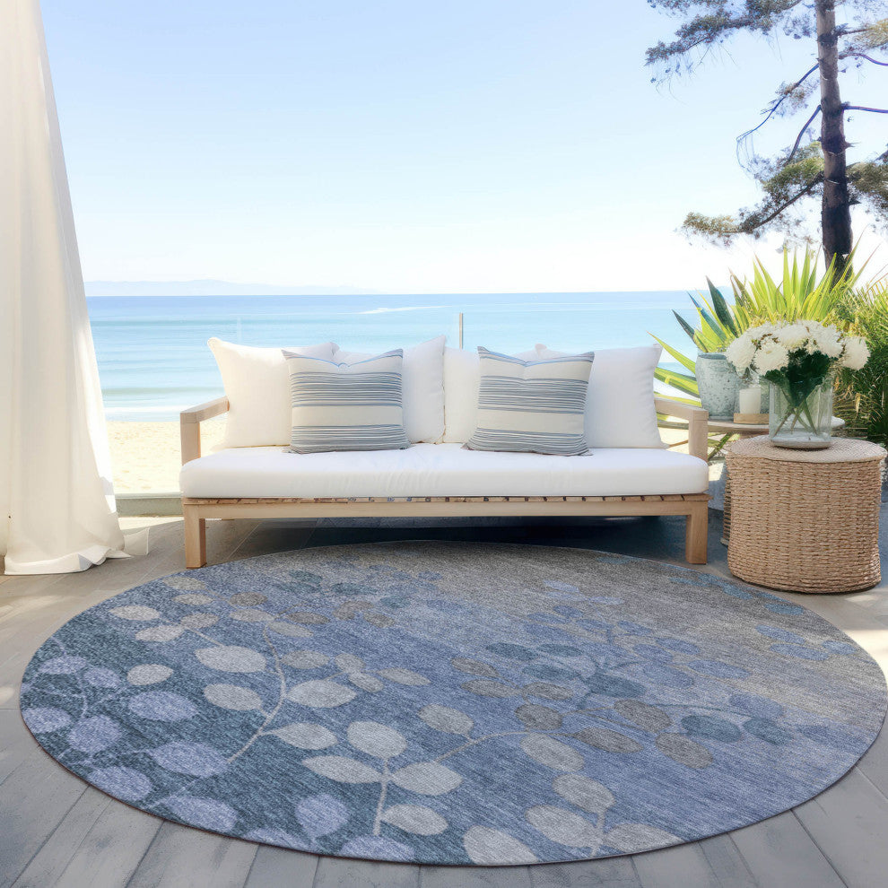 Machine Washable Indoor/Outdoor Chantille ACN1900 Denim 8' x 8' Round Rug