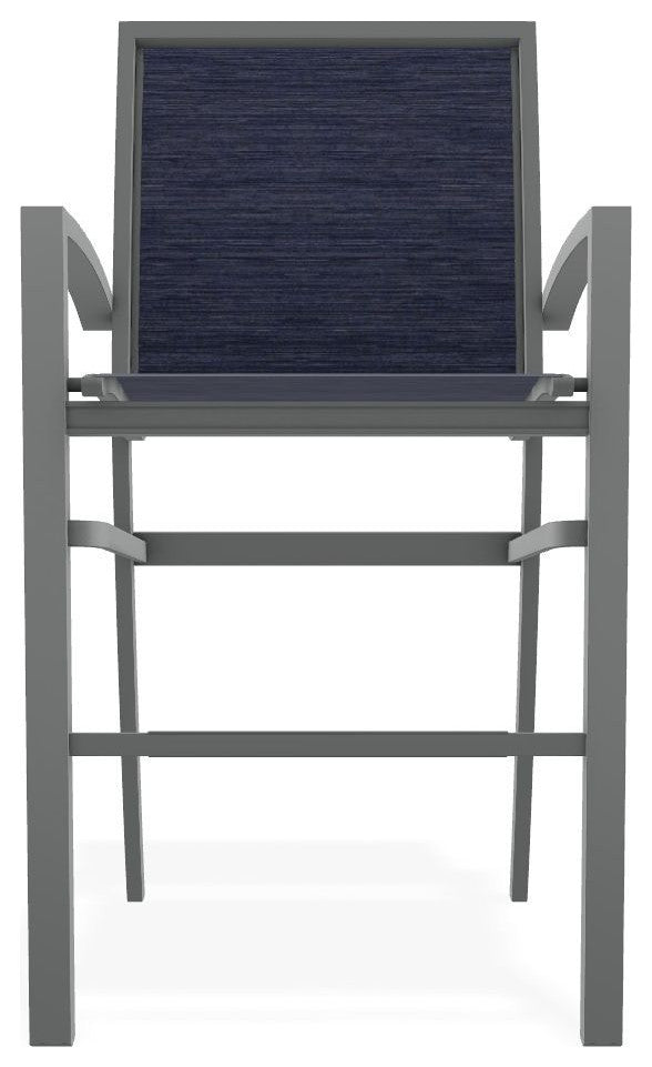 Kendall Sling Bar Height Stackable Outdoor Stool, Collect Indigo/Graphite