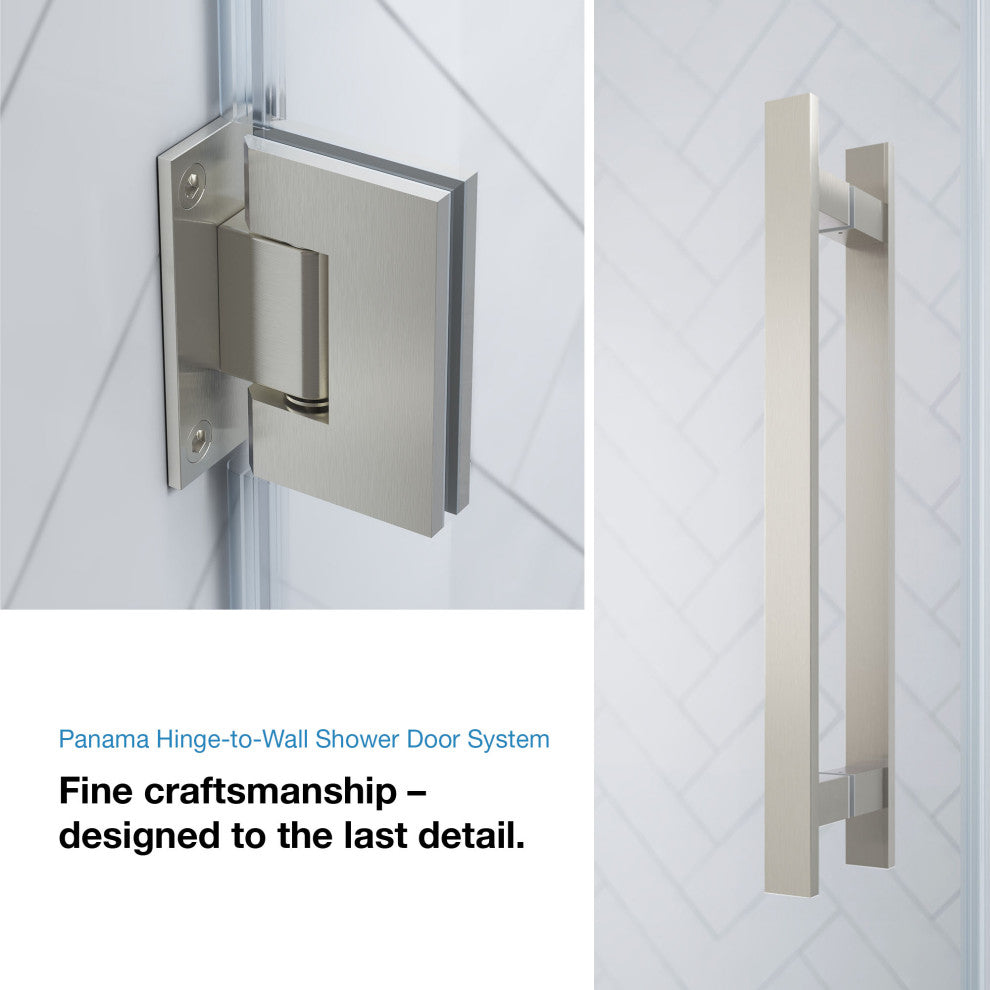 Panama 32"Wx32"Dx74 3/4"H Corner Hinge Shower Kit Black Base, Satin Nickel, 36"