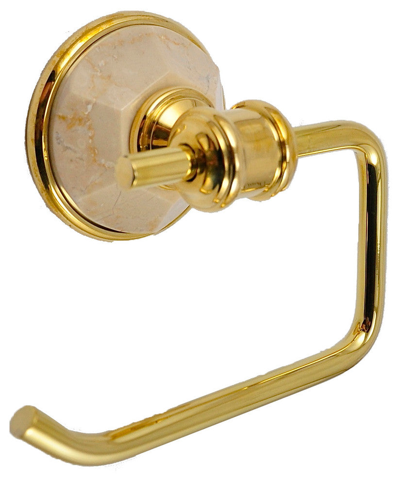 Toilet Paper Holder With Botticino Marble Accents, Matt Nickel