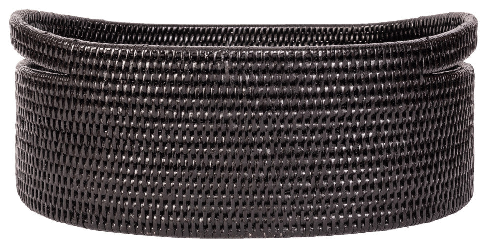 Artifacts Rattan Oval Basket With Cutout Handles, Tudor Black