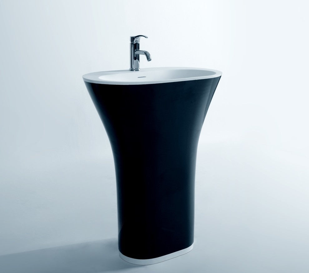 ADM Oval Freestanding Pedestal Sink, Black/White, 24", Glossy Black/Matte White