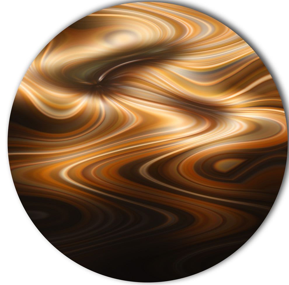 Brown Curved Waves Texture, Abstract Digital Round Metal Wall Art, 38"