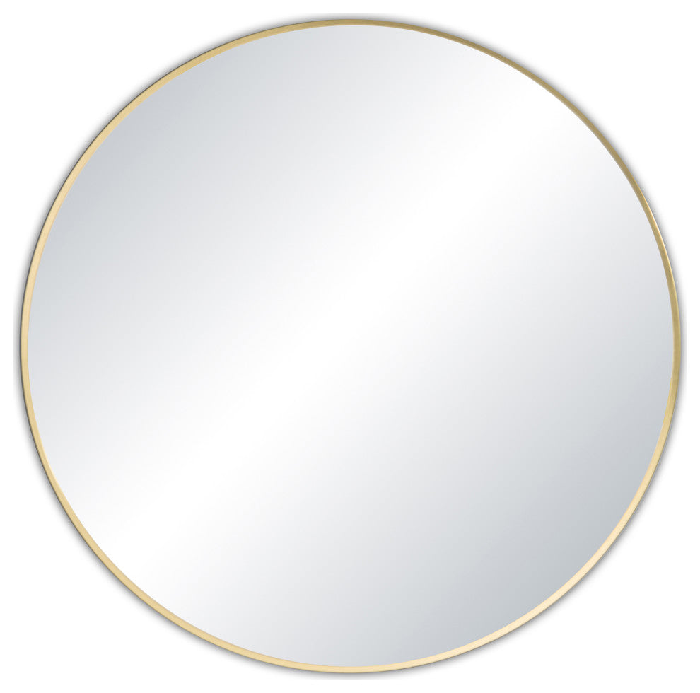 Round Metal Frame Shatterproof Wall Mount Mirror, FM3, Brushed Gold, 24"
