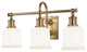 Keswick 3-Light Bath and Vanity With Opal Glossy Glass Shade, Aged Brass