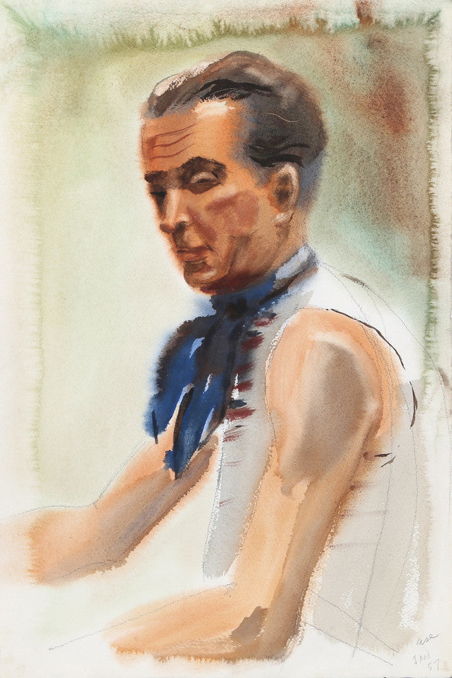 Eve Nethercott "Portrait Of Man With Ascot, P1.19" Watercolor Painting