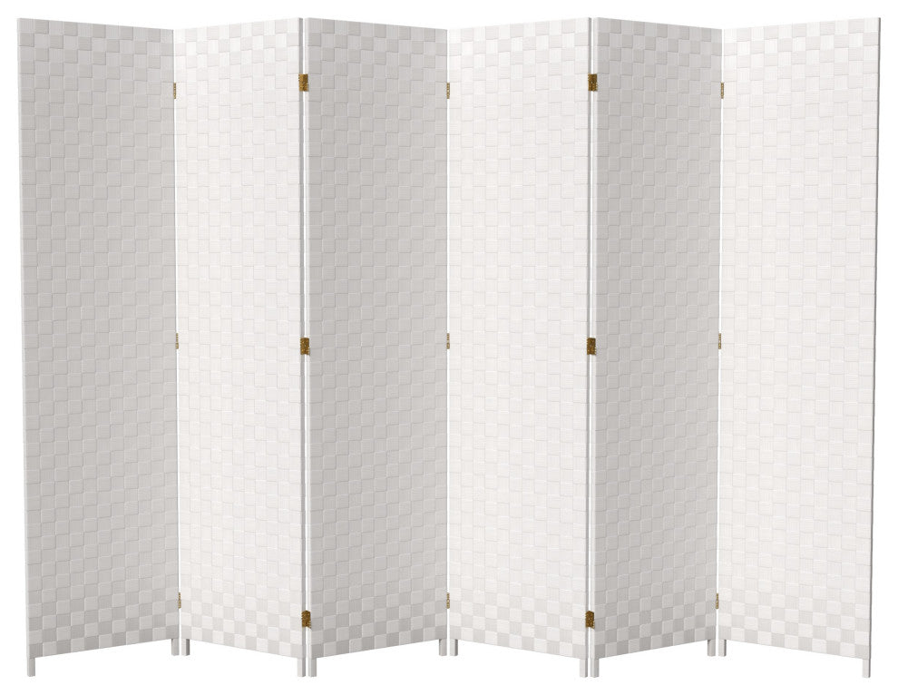 6 ft. Tall Woven Fiber Outdoor All Weather Room Divider 6 Panel White