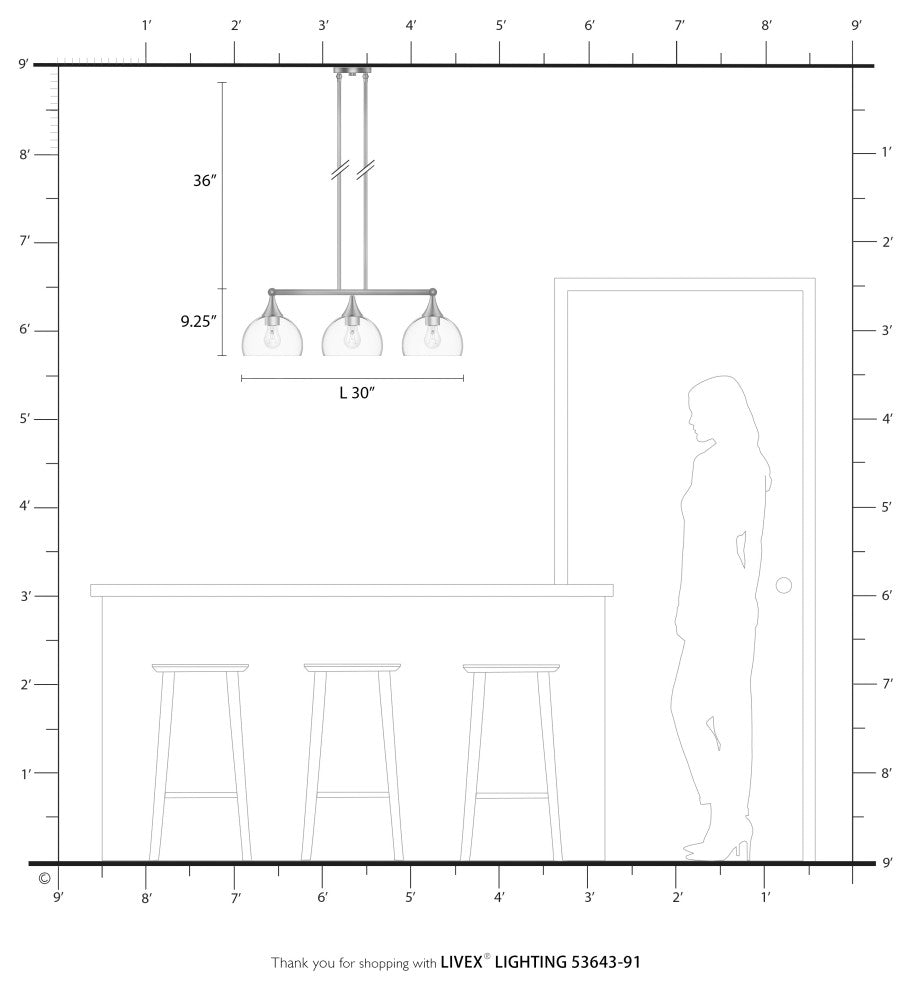 3 Light Brushed Nickel Linear Chandelier