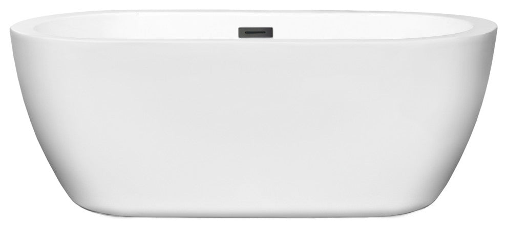 Soho 60" Freestanding White Bathtub, Matte Black Drain and Overflow Trim