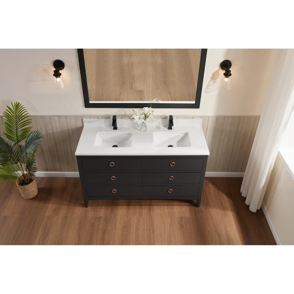 Legion Furniture WS2518 Series Bathroom Sink Vanity, Tricorn Black, 60", Artificial Stone Top, Double Sink