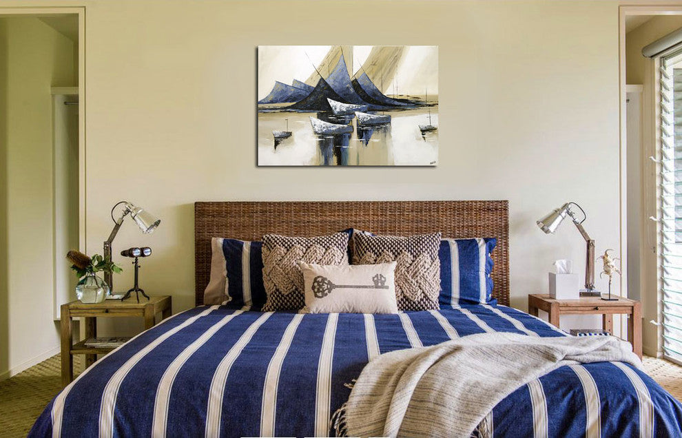 Original Painting, "Sailboats" Abstract Boats, 24"x36"