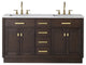 Chestnut 60" Bath Vanity, Brown Oak, Vanity With Faucet(s) With  Satin Gold Finsih Hardware