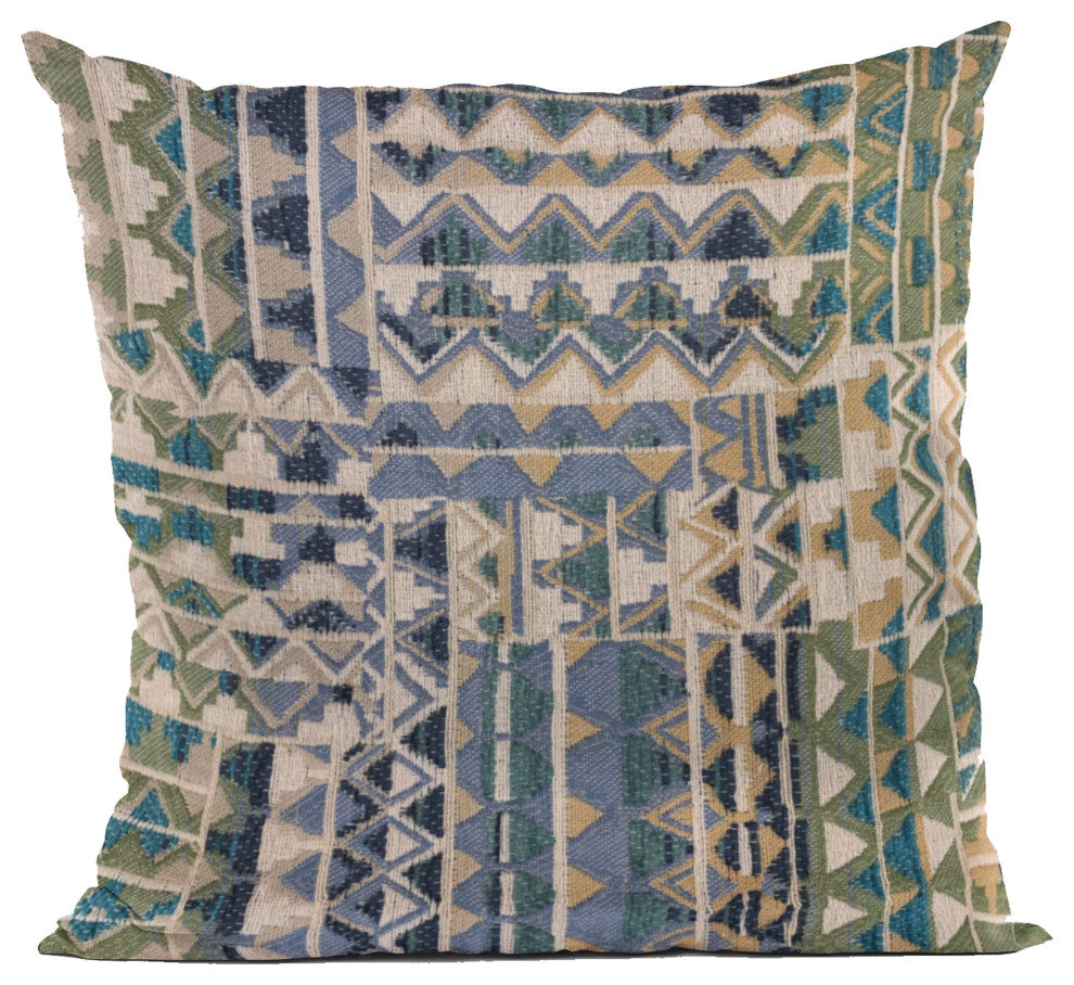 Plutus Blue Pyramids Border Luxury Throw Pillow, 20"x20"