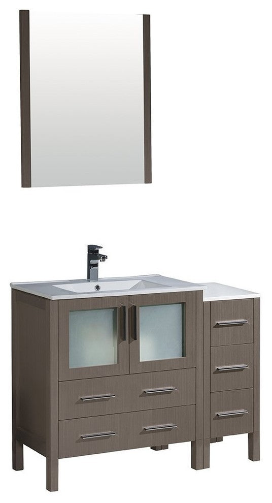 Torino 42" Gray Oak Modern Bathroom Vanity With Side Cabinet, FFT3071CH