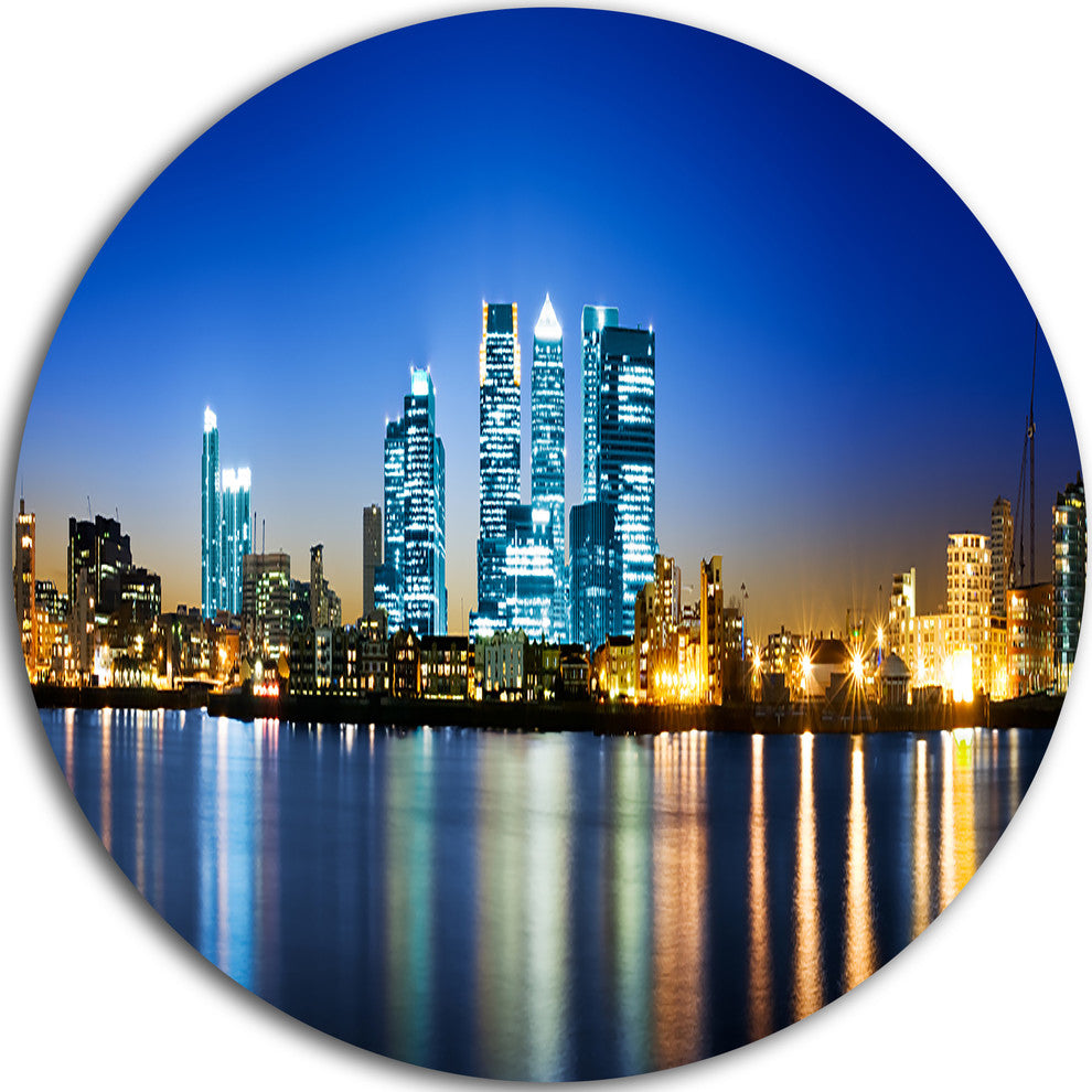 Canary Wharf London, Cityscape Photo Disc Metal Artwork, 11"