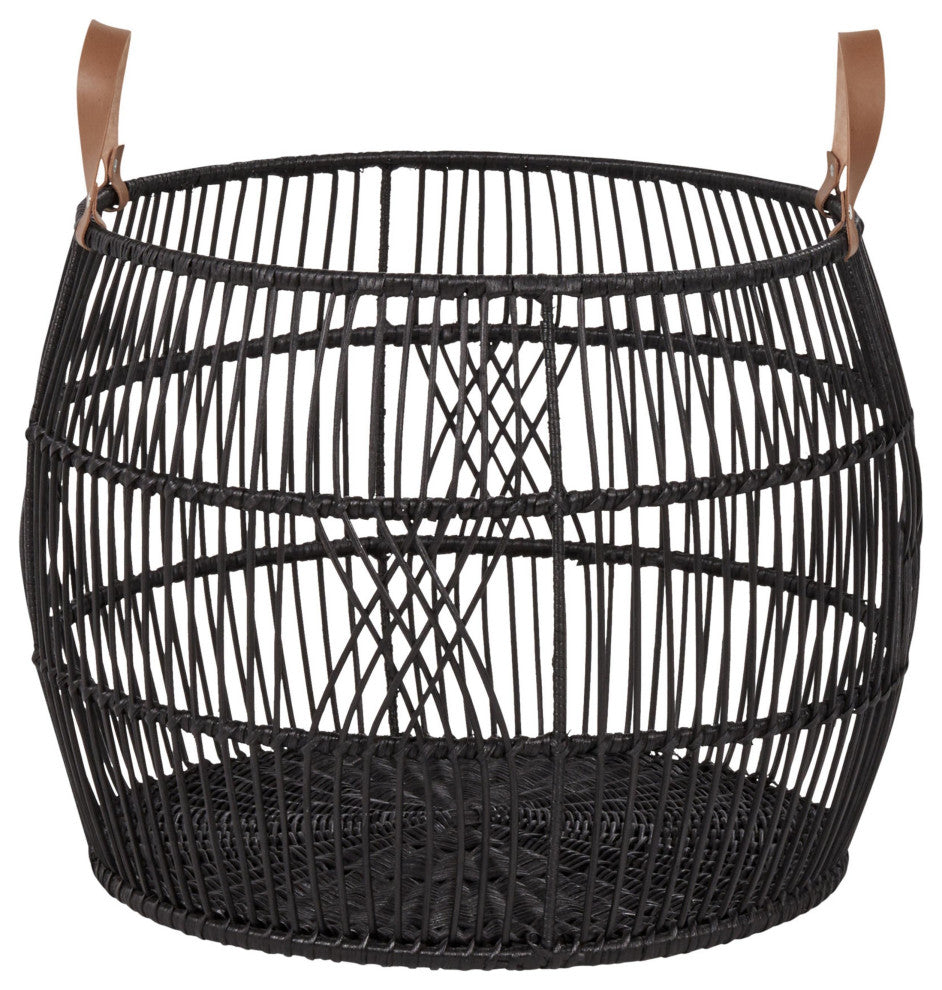 Sumatra Rattan Floor Storage Basket, Black