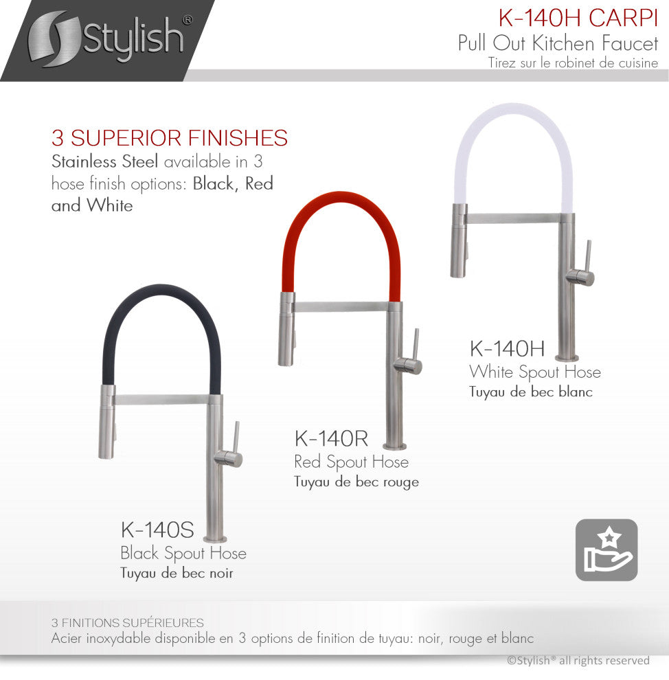 STYLISH Stainless Steel Single Handle Pull Out Dual Mode Kitchen Faucet, White