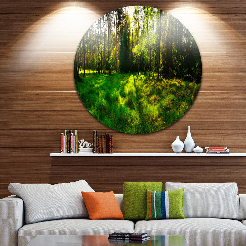 Green Forest Sunset Panorama, Landscape Round Wall Art, 36"