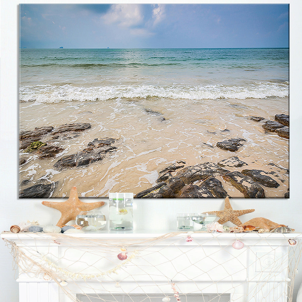 "Rocks On Typical Tropical Beach" Beach Canvas Wall Art, 40"x30"