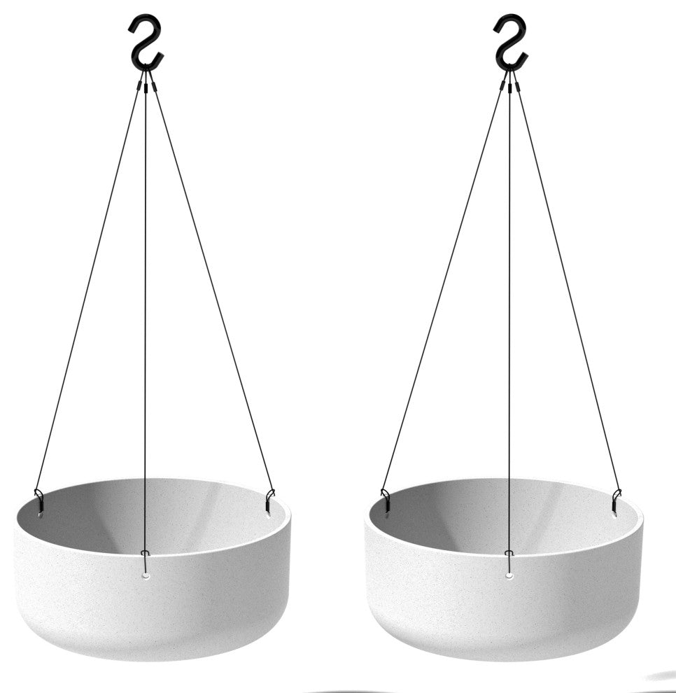 Pure Series Hanging Kona Bowl 14" Planter, White, 2 Pack