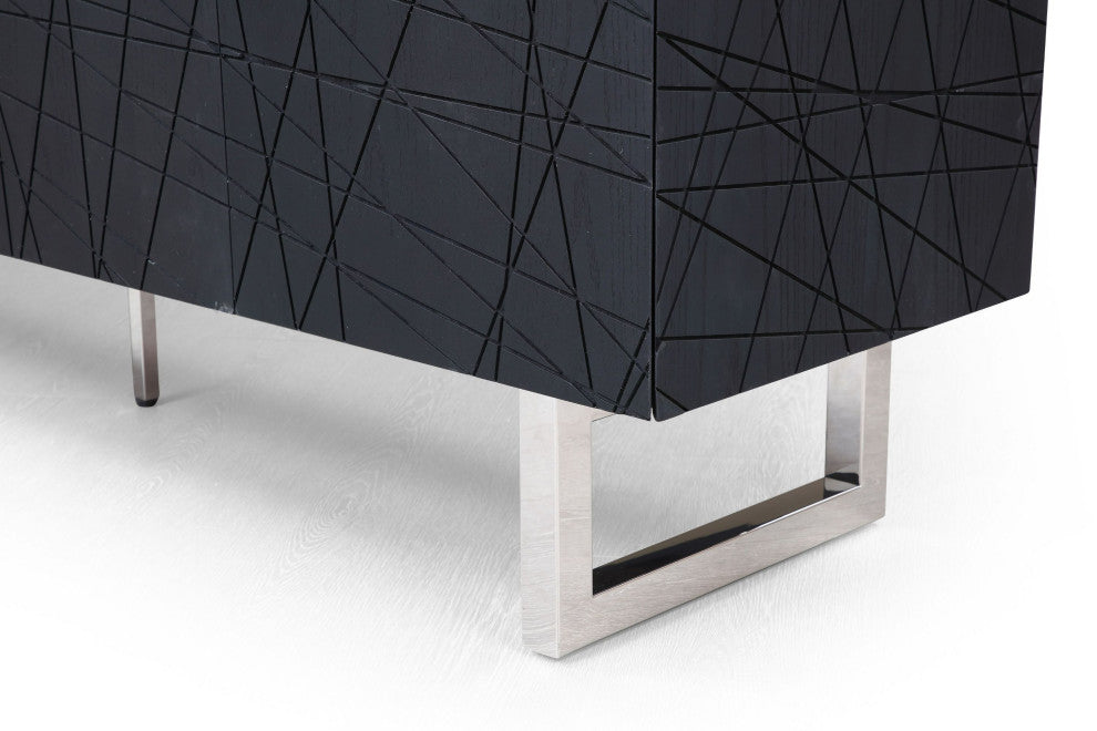 Modrest Kenda Modern Black Ash + Stainless Steel Buffet