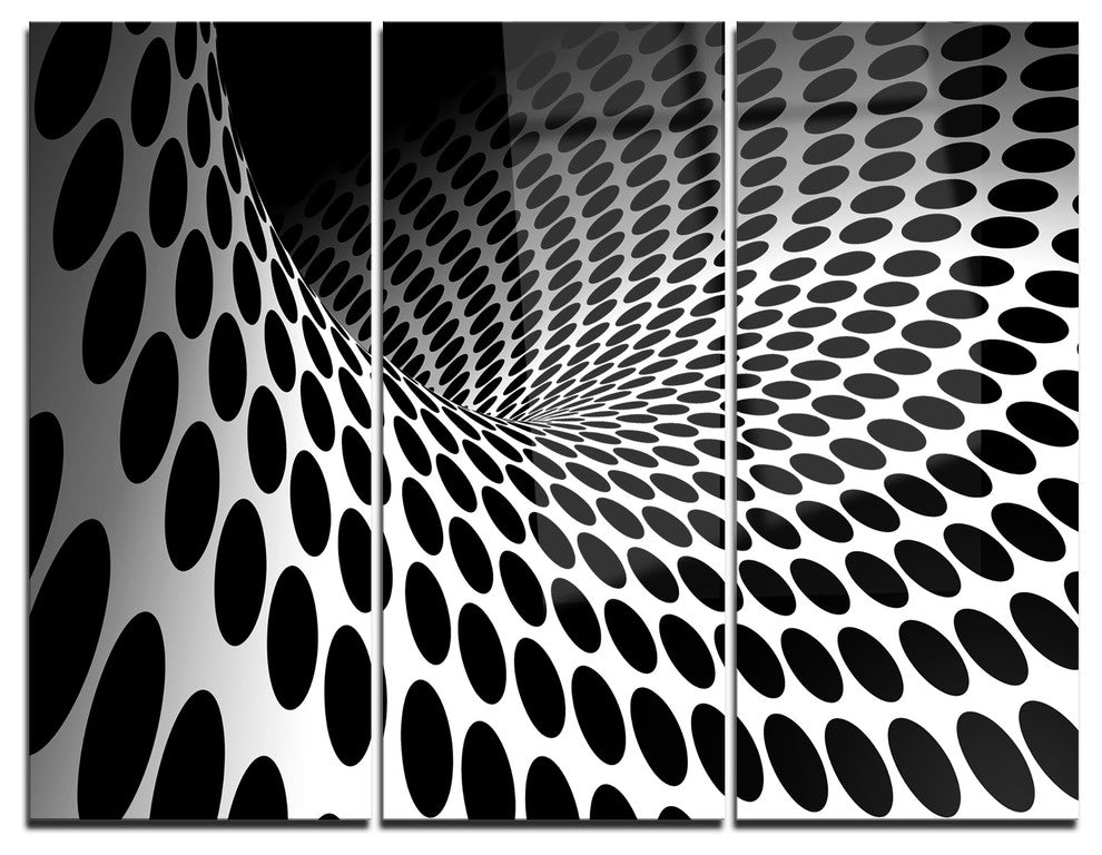 "Waves and Circles Black & White" Metal Wall Art, 3 Panels, 36"x28"