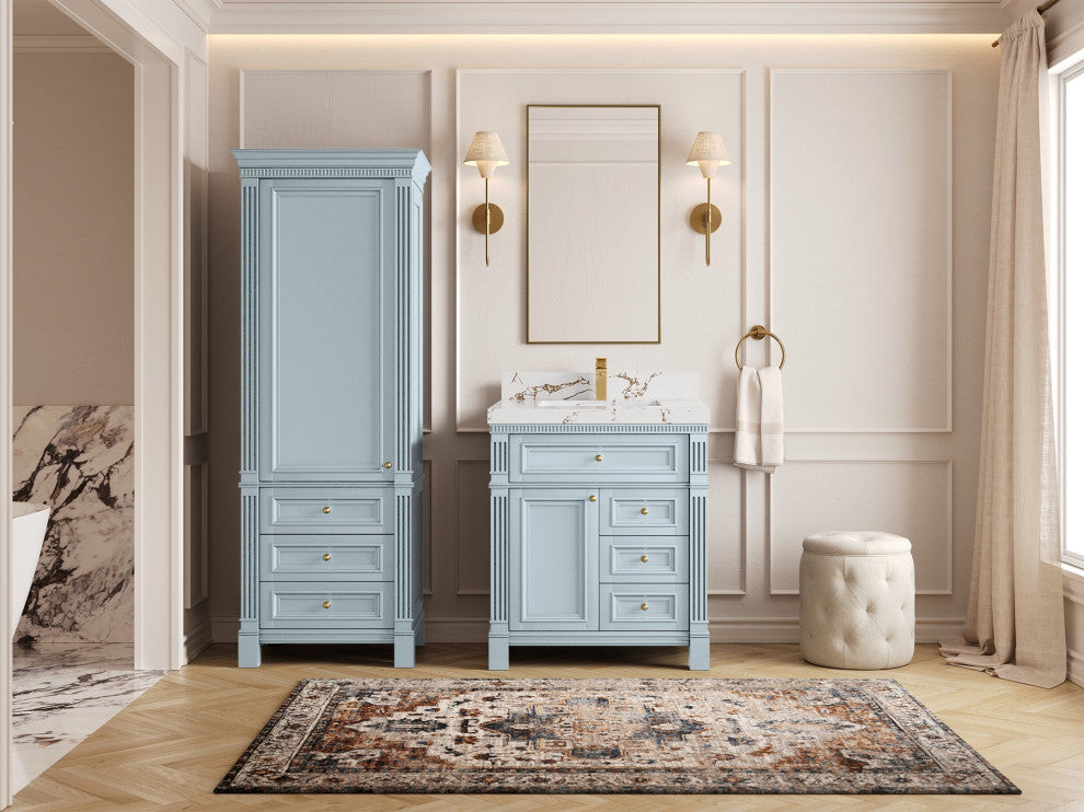 Paris 30" Single Sink Bathroom Vanity, Blue Heather 2" Viola Brown