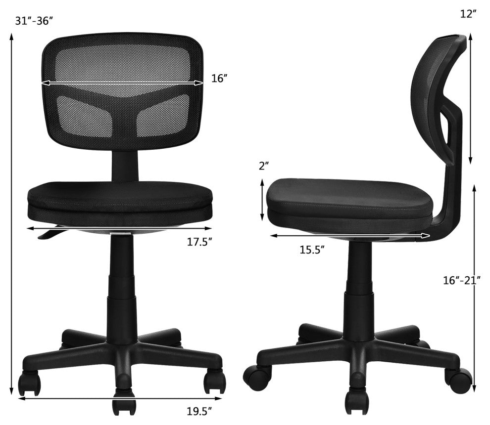 Armless Office Chair Adjustable Swivel Computer Mesh Desk Chair Black