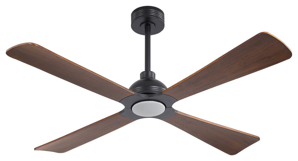 56" 4-Blade Solid Wood Ceiling Fan with LED Light and Remote Control, Black/Walnut