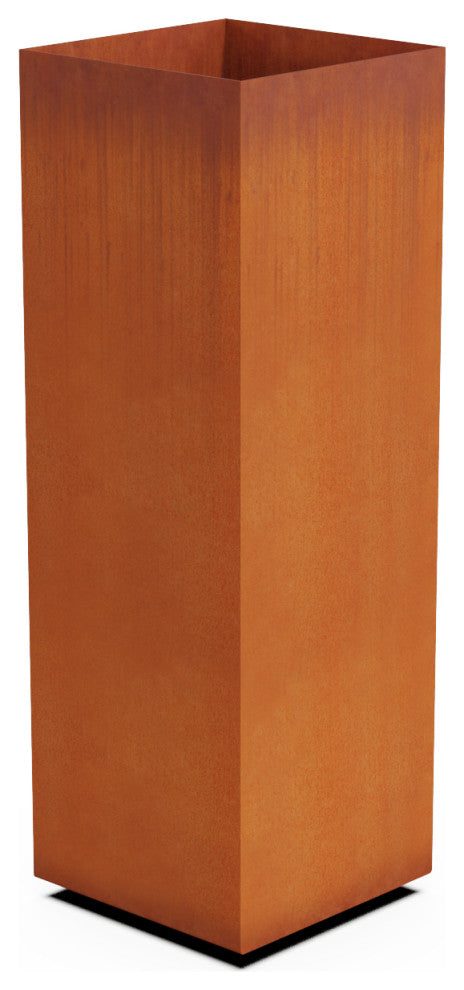 Corten Steel Planter, Tall Cube - 16"lx16"wx48"h