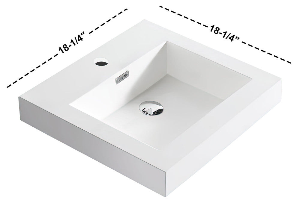 Dowell 18" FTB Resin Bathroom Vanity Basin, White, 18wx18dx6h