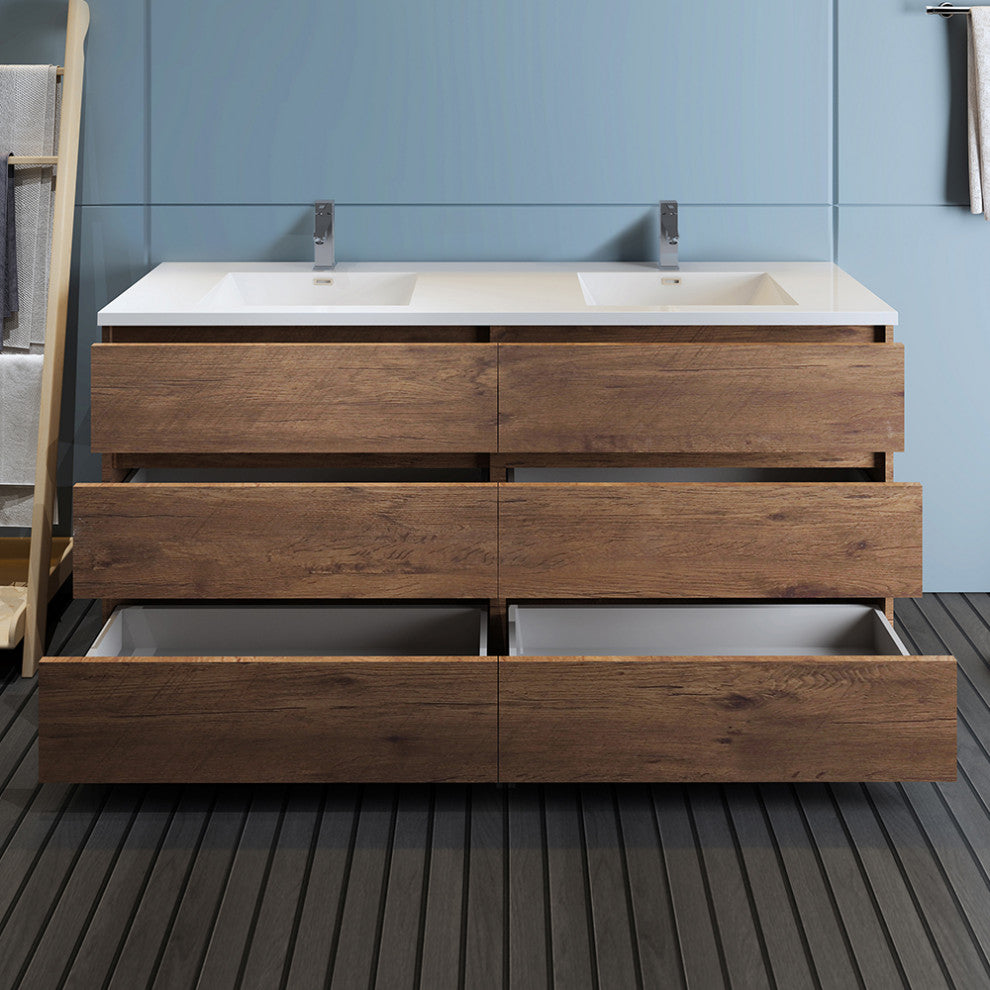 Fresca Lazzaro 72" Rosewood Cabinet With Integrated Double Sink