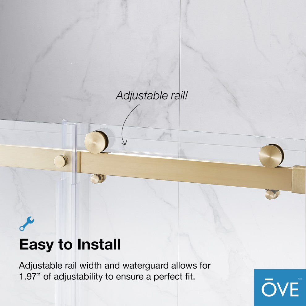 Bel Soft-Close Frameless Sliding Soft Close Shower Door, Gold, 48"