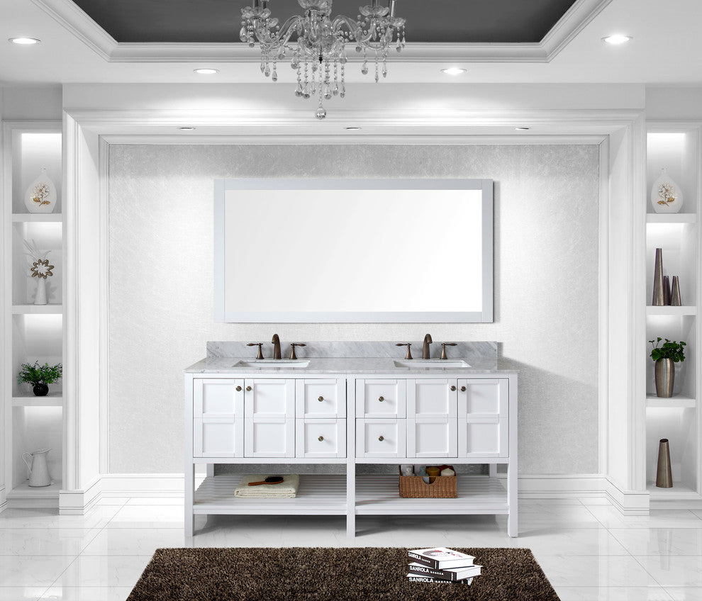 Winterfell 72" Double Bathroom Vanity Set White, Marbel Countertop
