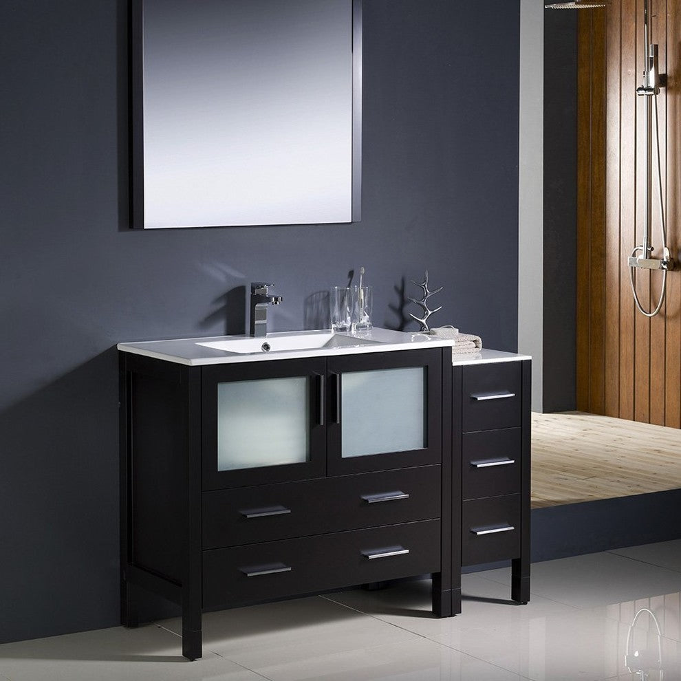 Torino 48" Espresso Modern Bathroom Vanity With Side Cabinet, FFT3071CH
