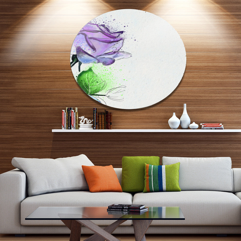Beautiful Blue Rose With Leaves, Floral Round Metal Wall Art, 23"