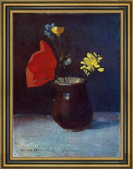 Odilon Redon Pitcher of Flowers Framed Premium Canvas Print, 18"x24"