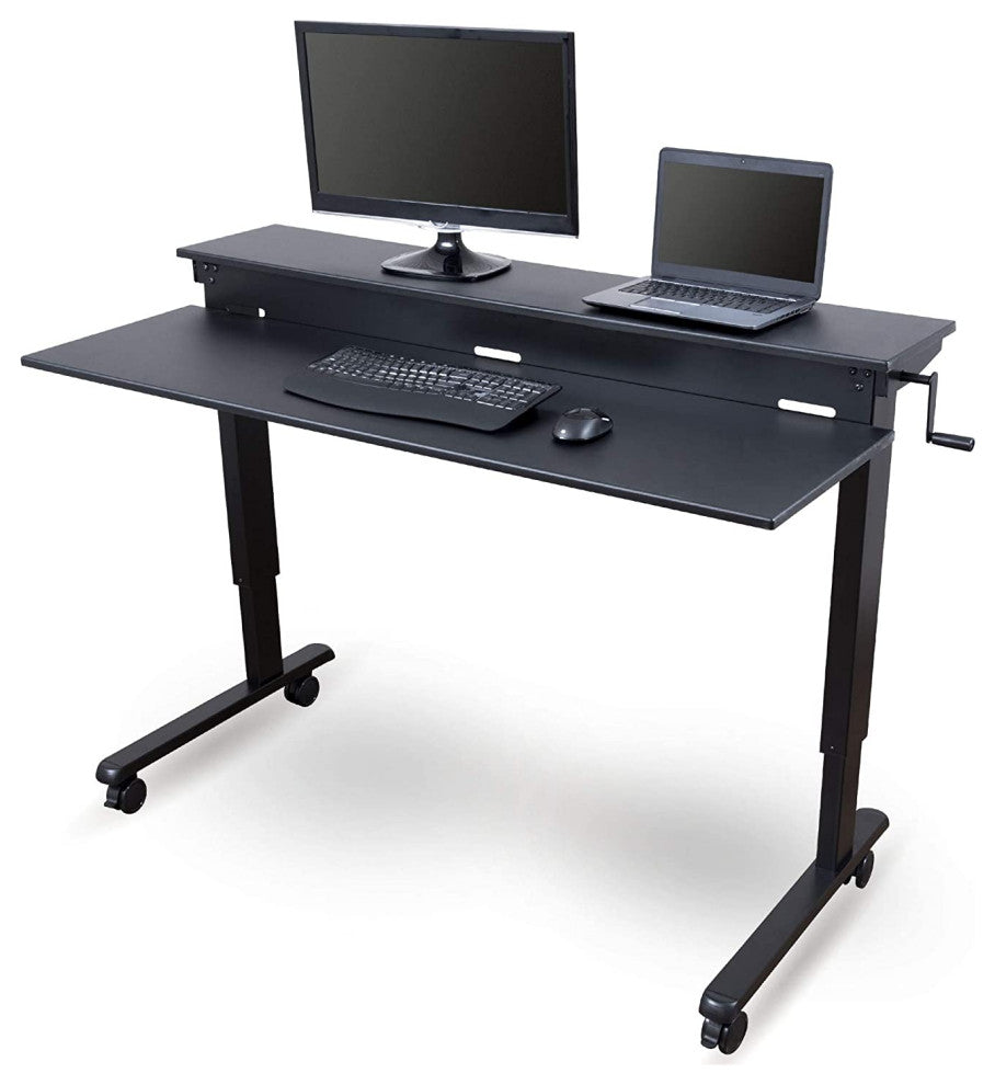 Modern Desk, Metal Frame & With Adjustable Height Function, Black/Black