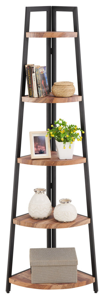 Danya B. Free-Standing 5-Tier Pyramid Corner Shelf, Brown