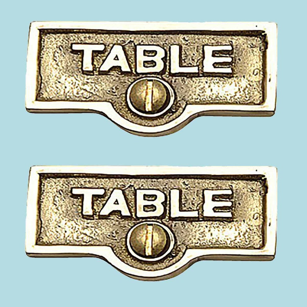 2 Switch Plate Tags TABLE Name Signs Labels Lacquered Brass |