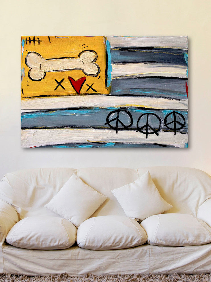 "Peace Bone Flag" Print on White Pine Wood by Tori Campisi