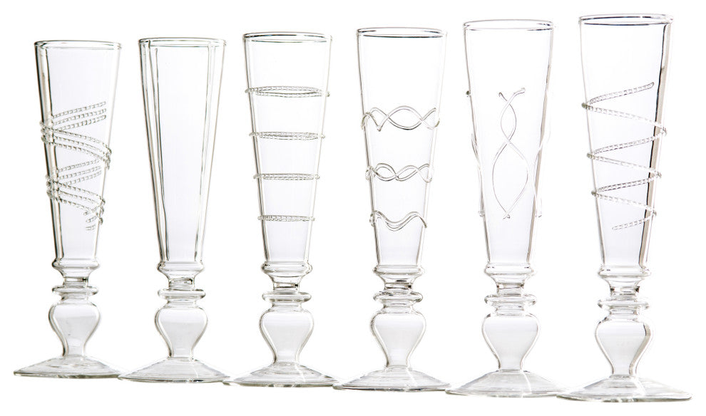 Footed Razzle Dazzle Champagne Flutes with Clear Accents, Set of 6